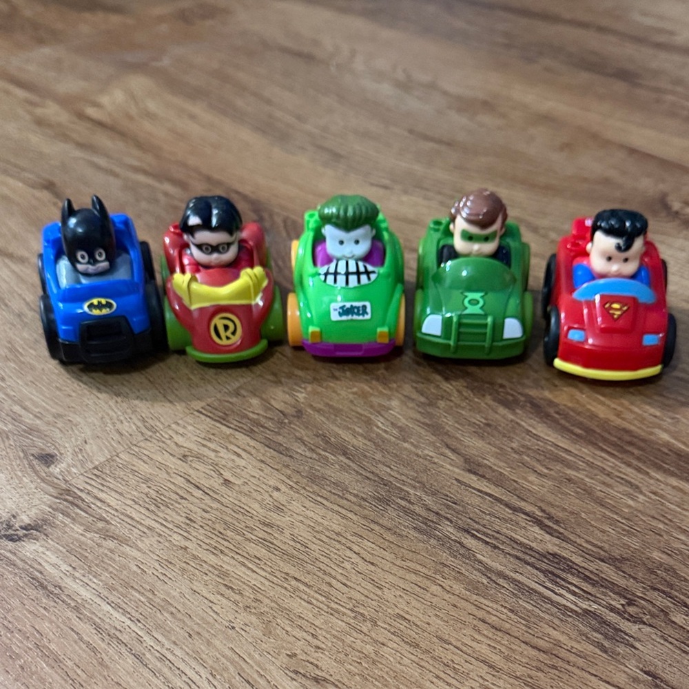 Fisher Price little people DC Superheroes wheelies 5 set this